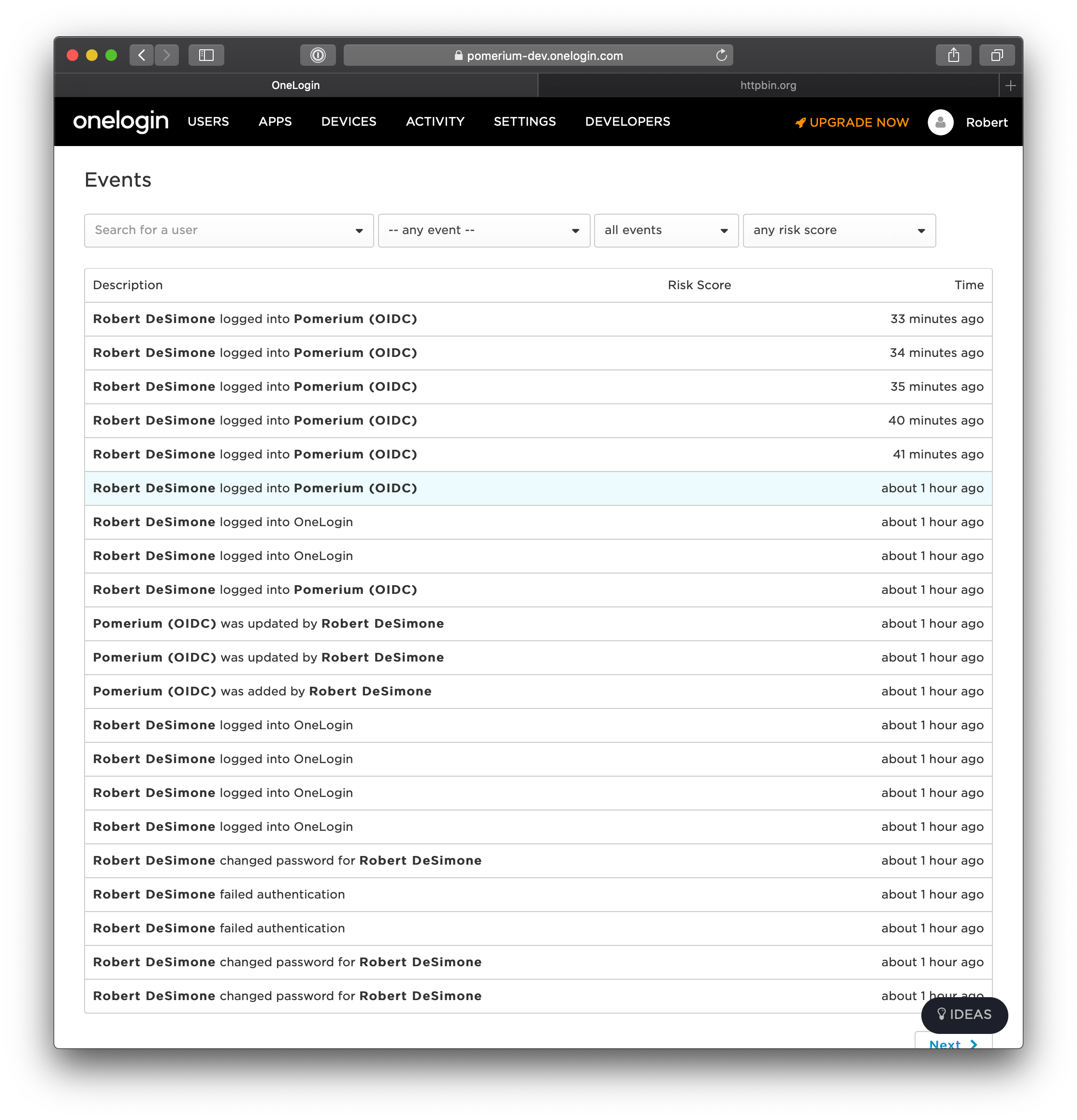 One Login Events Dashboard