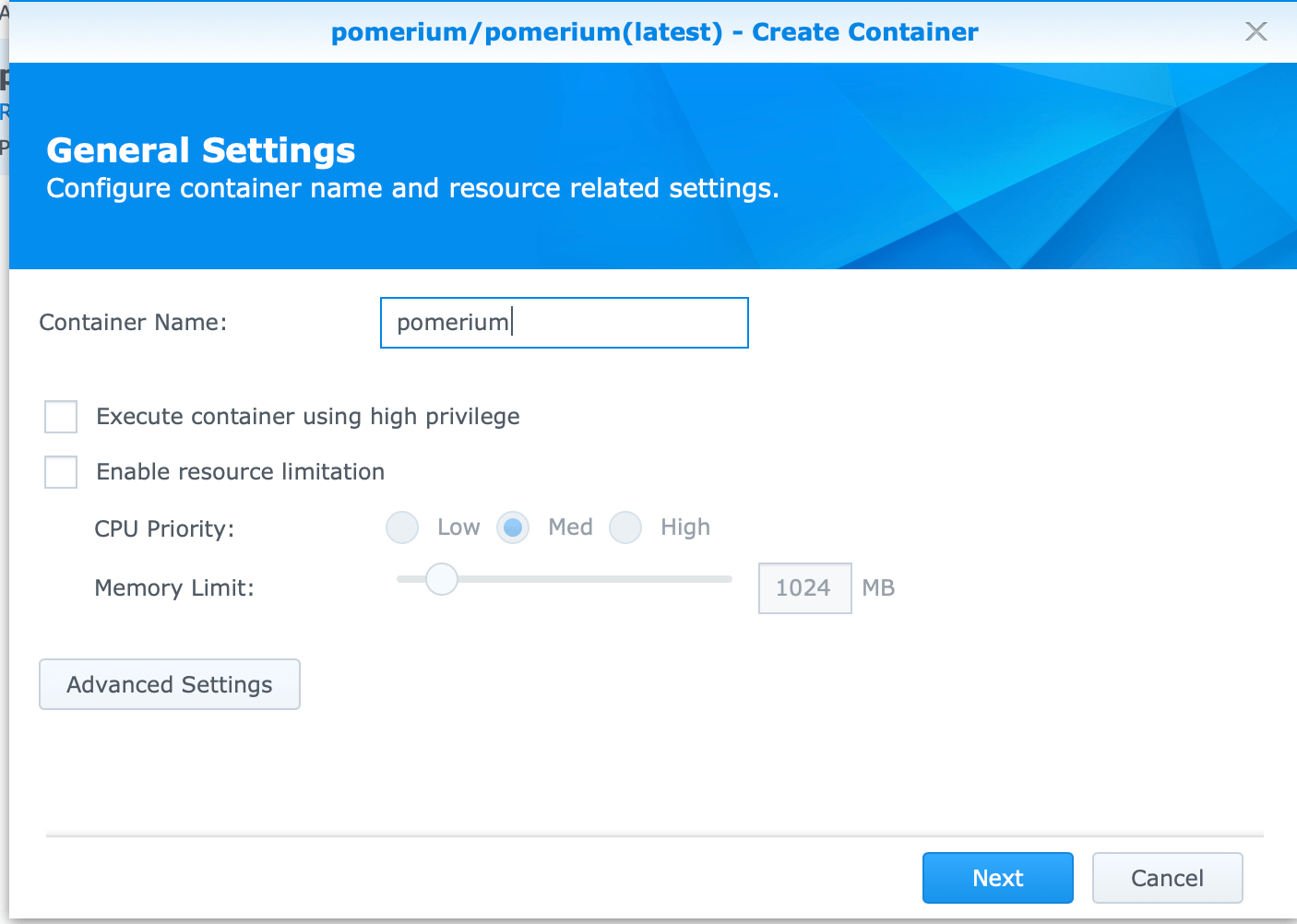 Synology pomerium create container